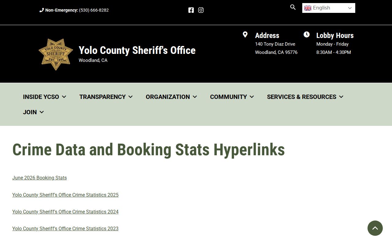 Yolo County Sheriff booking statistics archive