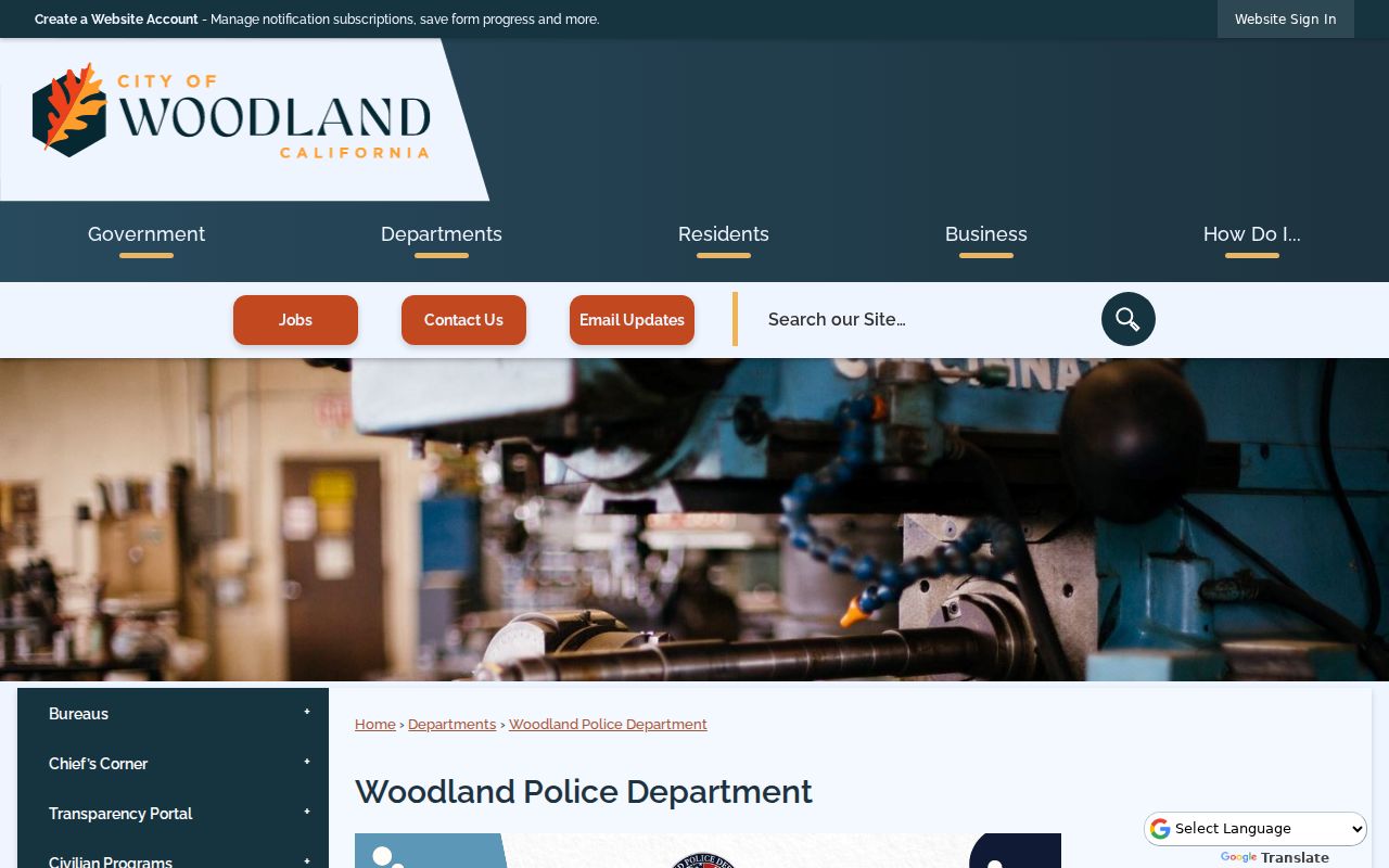 Woodland criminal records Police Department contact page