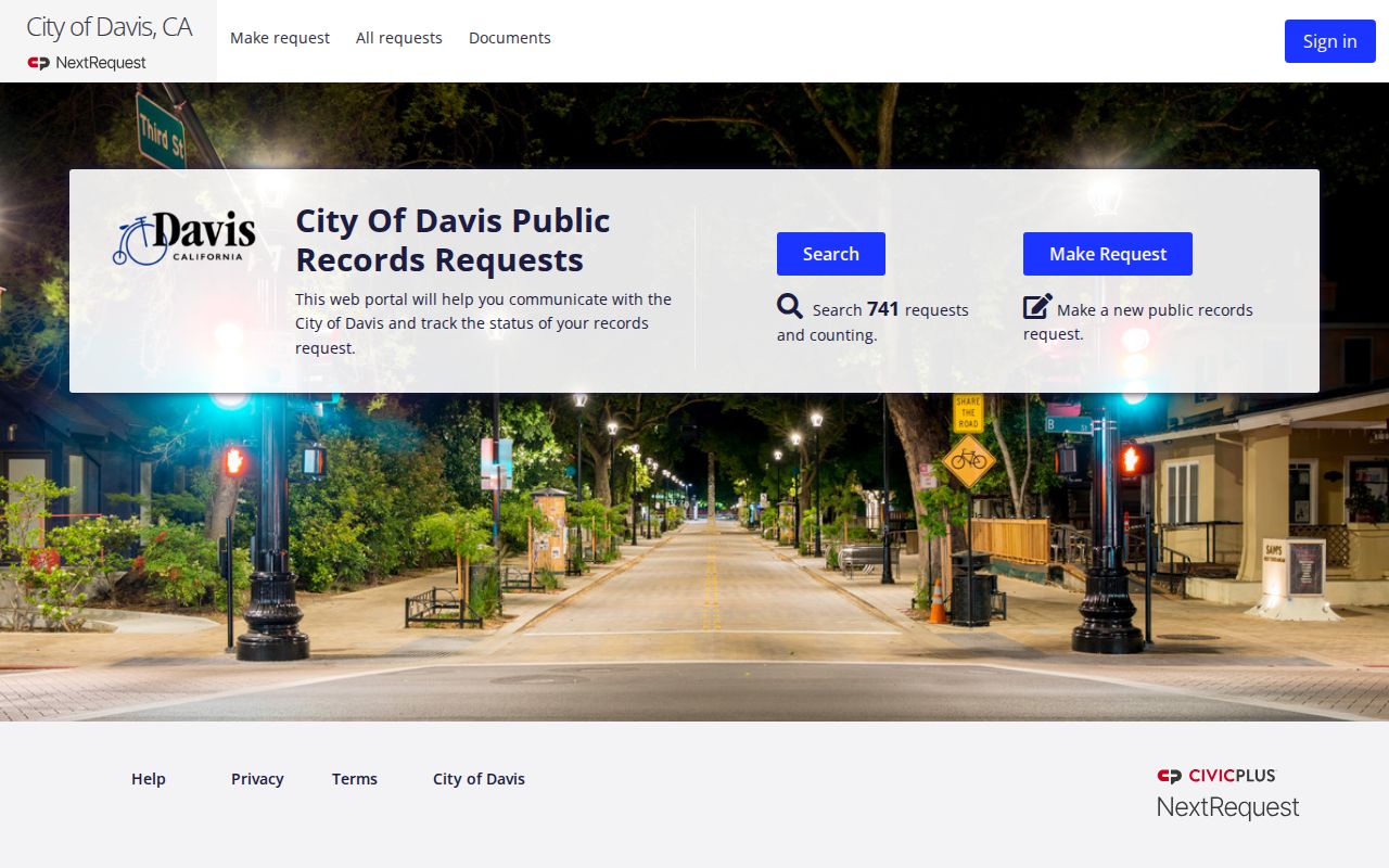 City of Davis official NextRequest public records portal