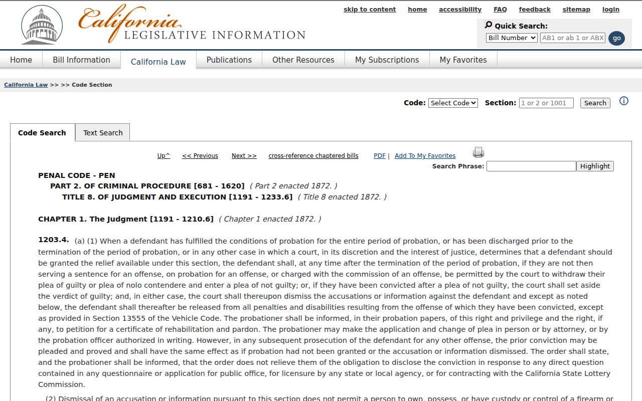California Penal Code 1203.4 dismissal law