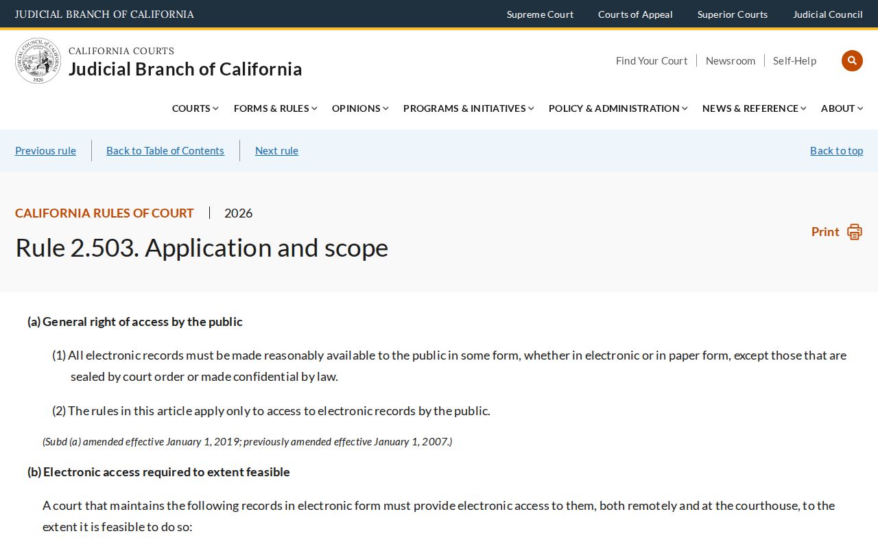 California Rule of Court 2.503 electronic court record access