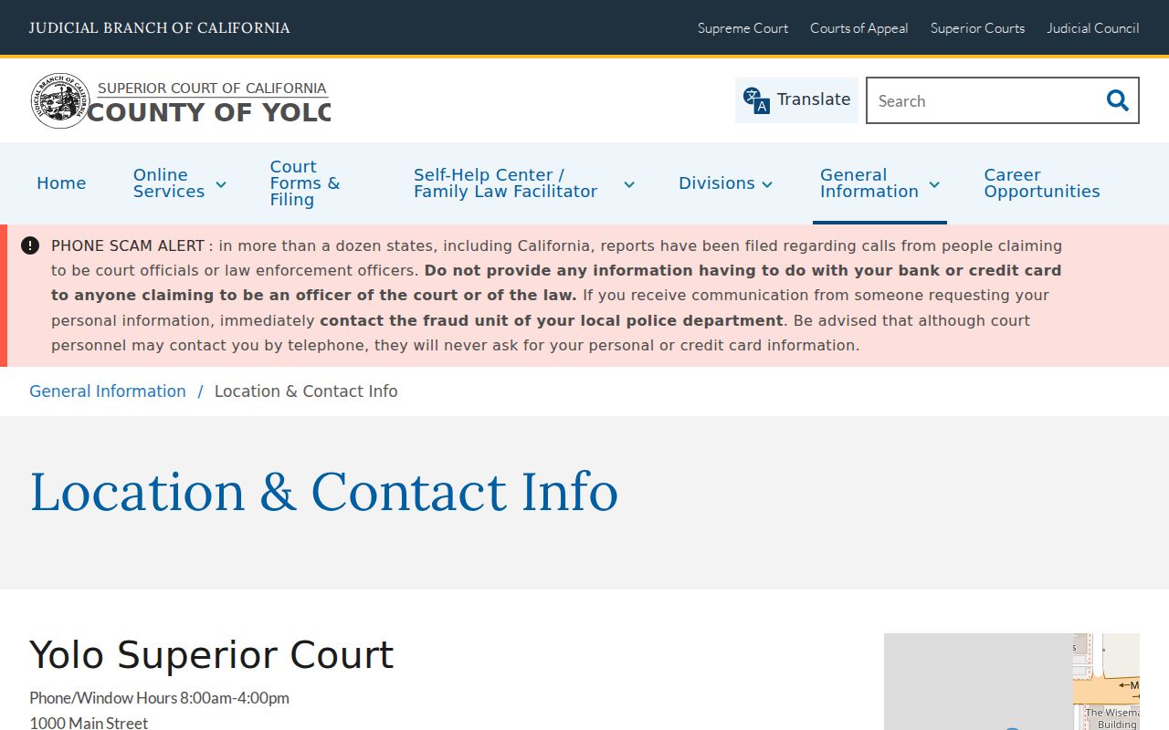 Yolo Superior Court location and contact information