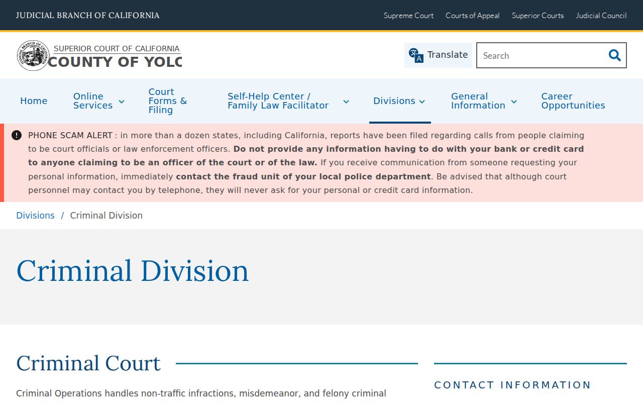 Yolo County criminal history court warrant and case information