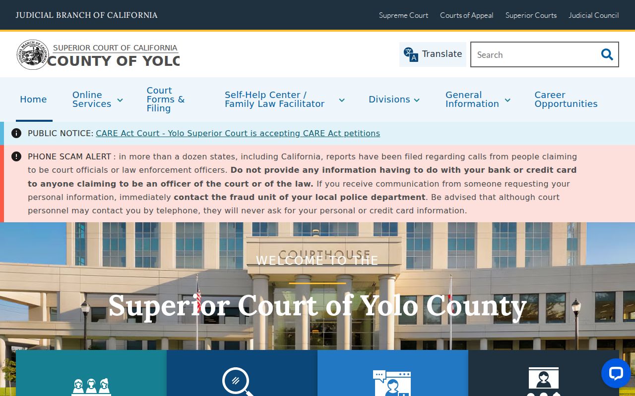 Yolo County criminal history Superior Court search page
