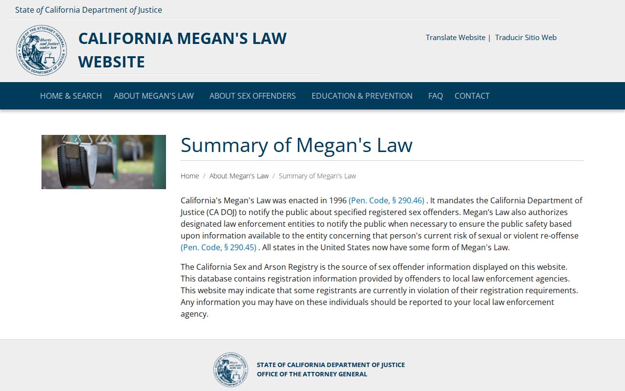 Yolo County sex offender registry Megan's Law summary